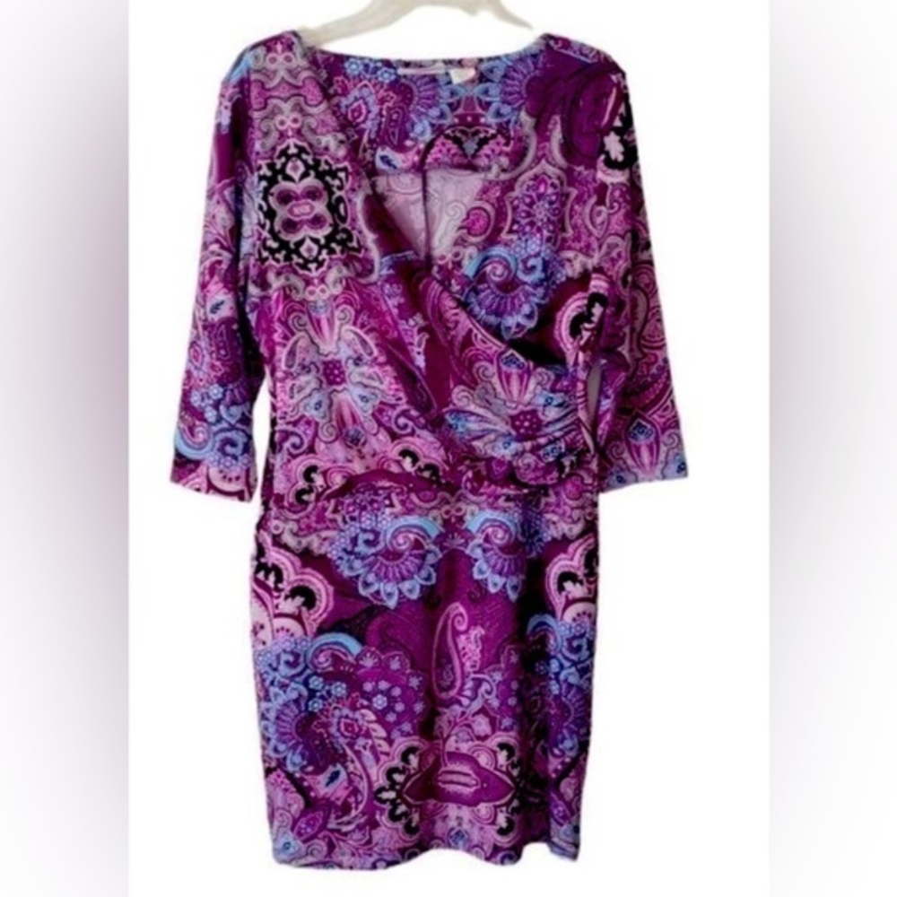 - ALLISON Brittany Size Lg Faux Wrap  Dress Purple Paisley Print‎